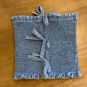 Blue Smocked Tube Top with Ties